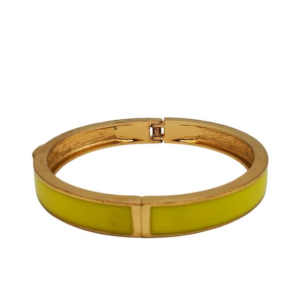 Lemon Yellow Enamel Clamper Initial L Bangle Gold Tone Bracelet Vintage Hinged - Picture 10 of 10